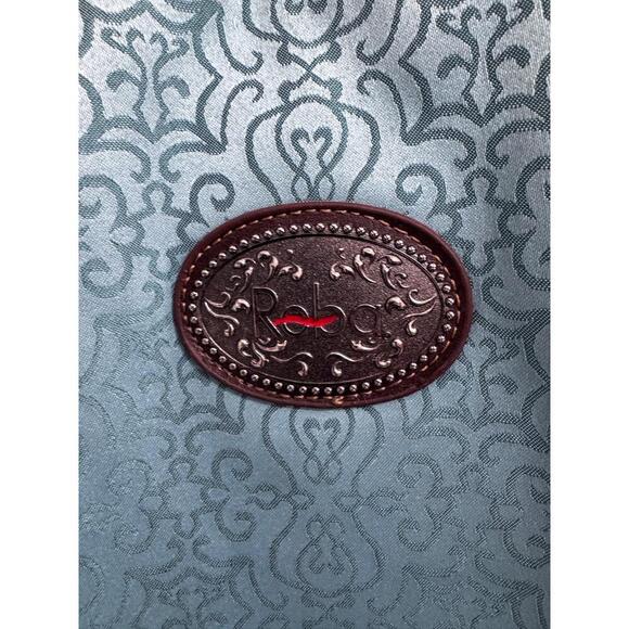 Reba Teal & Dark Brown Trim Patterned Zip Tote/Carry All Timeless Elegance - Picture 4 of 15